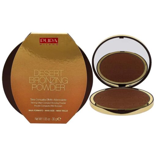 PUPA Milano Desert Bronzing Powder - Add Warmth, Sculpt And Contour - Deep Color For Natural Radiance And Glow - Silky Soft Bronzer Formula - Pressed Compact Face Makeup - 003 Amber Light - 1.05 Oz