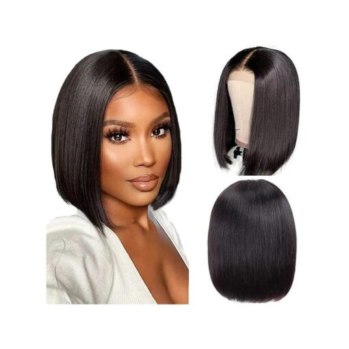 Short Bob Wig Human Hair 13X4X1 T Part Lace Front Wig Human Hair for Black Women Middle Part Brazilian Straight Bob Wig Virgin Human Hair 12inch Natural Color 150 % Density