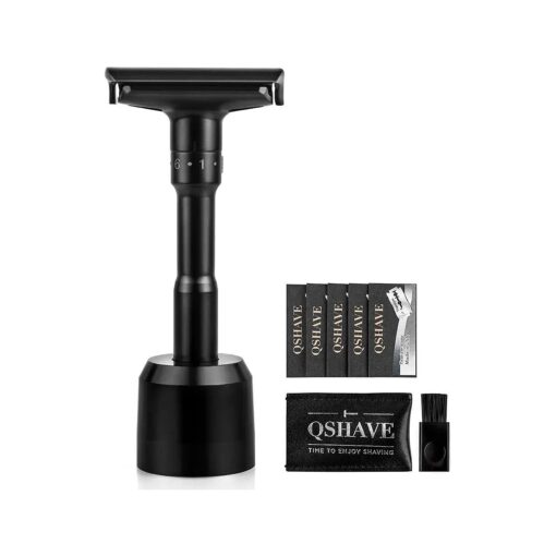 QSHAVE Adjustable Double Edge Safety Shaving Razor Deluxe Set ( Razor with Stand )