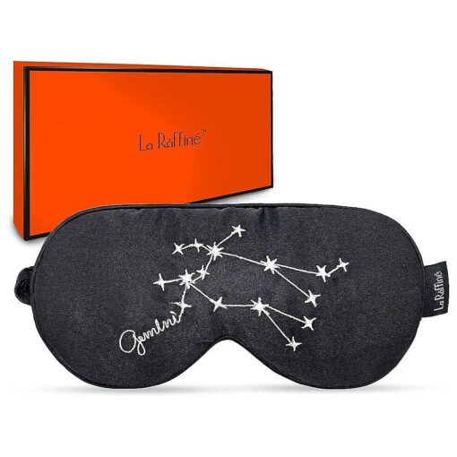 Sleep Mask with Constellation Embroidery Pattern Eye Mask for Sleeping Dry Eyes Block Out Light & Relieve Dry Eyes Adjustable Strap Size Sleeping Mask for Women Men Kids - Gemini