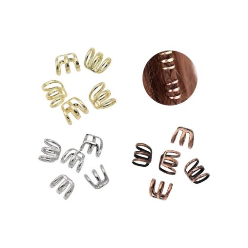 1 Set ( 15 Pcs ) Dreadlock Beads Dread Hair Braid Cuff Clip Adjustable Hair Rings Set, Gold Silver Bronze