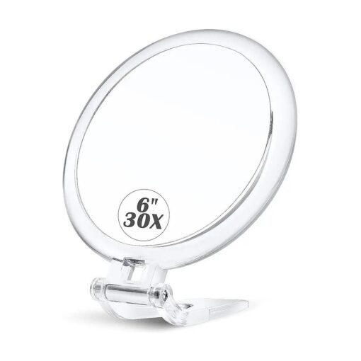 Magnifying Mirror,30X Hand Mirror with Handle, Travel Magnifying Mirror with Double-Sided 1X/30X Magnification,6 in Handheld Magnifying Mirror, Foldable Makeup Mirrors as a Gift for Parents