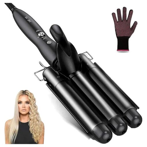 Coidak Hair Waver, 1 Inch 3 Barrel Curling Iron Wand 25mm Hair Crimper, Temperature Adjustable Heat Up Quickly Beach Waver Curling Iron Black