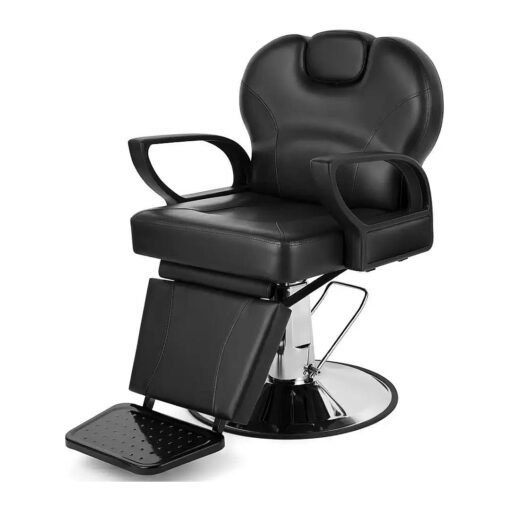 Artist Hand Barber Chair for Salon, Adjustable Height and Reclining, PVC Artificial Leather Seat, Metal Base, Black