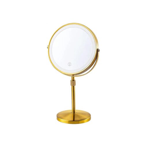 Height Adjustable Makeup Mirror, Rechargeable 8" Lighted Vanity Mirror with 1X/10X Double Sided Magnifying Light Up Mirror,3 Color Light Cordless Cosmetic Mirror with Touch Control, Brushed Gold