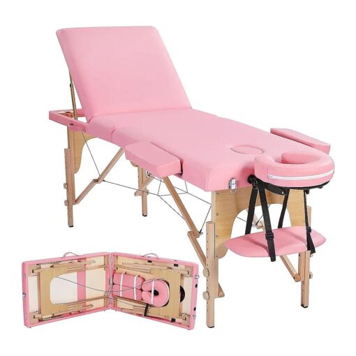 Topeakmart Lash Bed Massage Tables Portable Height Adjustable Salon Bed 3 Folding Face Cradle Bed Tattoo Bed Pink