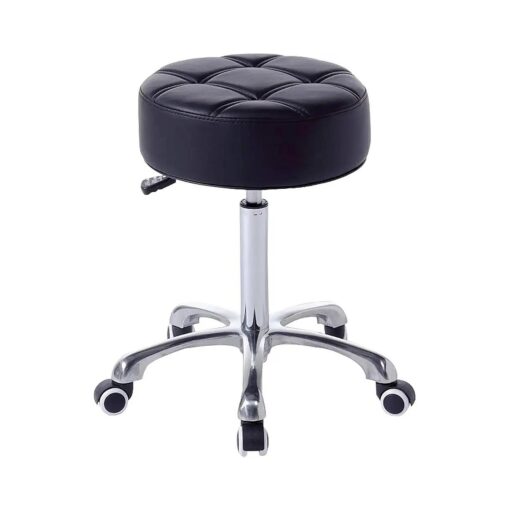 Rolling Salon Stool with Wider Round Seat- Height Adjustable Heavy-Duty Chair with Wheels for Salon Esthetician Home Office Use ( with Classic Wheels, Black )