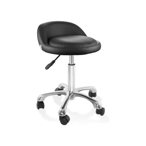 Saloniture Rolling Hydraulic Salon Stool with Low Backrest - Adjustable Swivel Chair for Spa, Shop, Salon, Massage, or Medical Office, Black