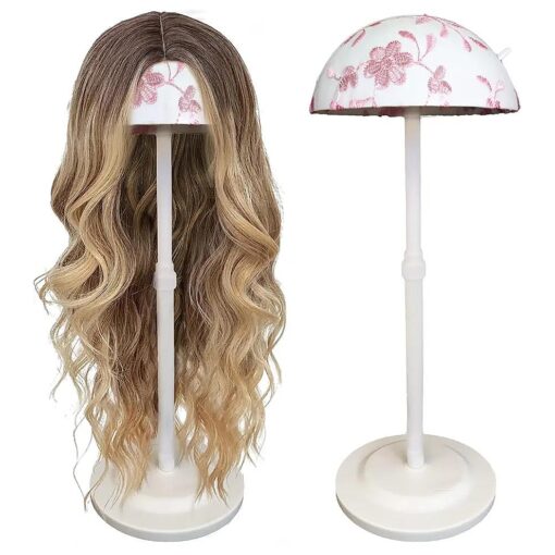 Wig Stand White 1PC Adjustable Height Portable Wig Holder Stands Non-Slip Wig Head Holders Sturdy Plastic Wig Head Stand for Multiple Wigs and Hats Styling Drying Display