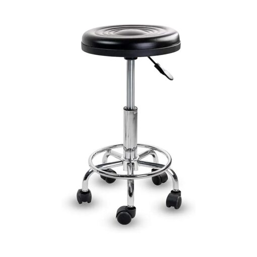 MOUNT-IT ! Adjustable Stool with Wheels [ Leather Round Cushion ] Backless Rolling Doctor Stools, Hydraulic Swivel Chair for Spa, Salon, Medical Office, Tattoo, Home, Car Shop, Massage ( Black )