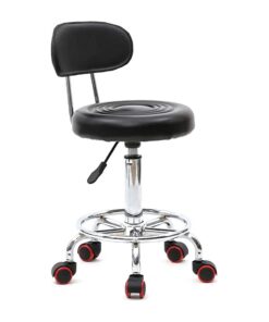 Ochine Adjustable Hydraulic Rolling Swivel Salon Stool Chair Tattoo Massage Facial Spa Stool Chair Round Rolling Massage Stool Chair on Wheels with Foot Rest and Small Back ( Ship from USA )