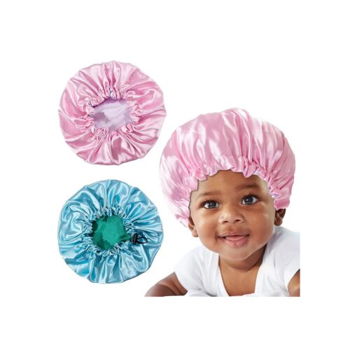 Adjustable Kids Satin Bonnets Sleeping Caps Shower Caps for Girls Boys, Elastic Band Reversible, Soft, Breathable