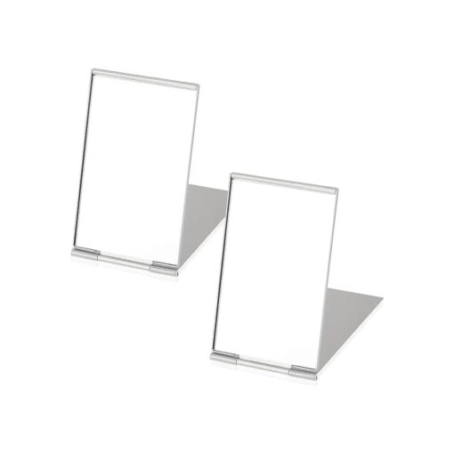 Blulu 2 Pieces Mini Portable Folding Mirrors for Purse, Ultra Slim Pocket Makeup Travel Mirror Aluminum Shell Compact Cosmetic Mirrors for Makeup Palette ( 3.35 x 2 Inches )