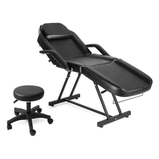 Artist hand Massage Table Adjustable Massage Bed with Barber Stool Spa Bed Salon Massage Equipment Barber Chair Salon Chair Black