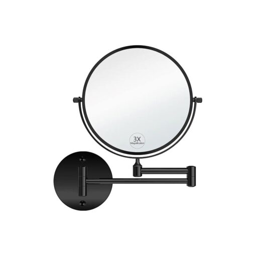 gotonovo Wall Mounted Magnifying Mirror Pivoting Arm Double Sided Swivel Makeup Vanity Black Telescoping Handheld Mirror 8 Inch Magnification Round Base