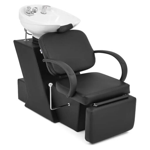 Artist hand Shampoo Bowl, 47" Ceramic Bowl Shampoo Chair Adjustable Backwash Sink Salon Wash Unit Shampoo Station W/Adjustable Footrest Salon Equipment for Spa Beauty Tattoo ( White Bowl )