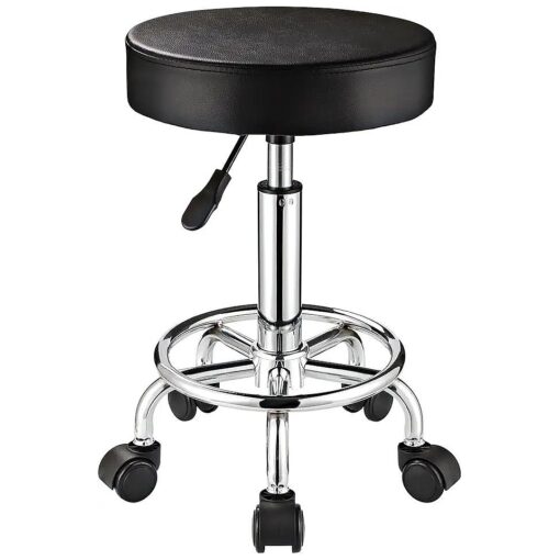 Adjustable Stool with Wheels Round Rolling Stool for Spa Salon Massage Office Stool Chair ( Black )