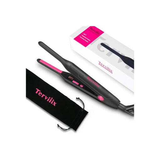 Terviiix Pencil Flat Iron, Small Flat Irons for Short Hair, Beard and Pixie Cut, 3/10 Inch Ceramic Tourmaline Mini Hair Straightener Dual Voltage with Adjustable Temperature, Auto Shut Off