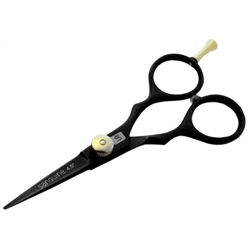 Professional Hairdressing Scissors 4.5 inch, BLACK, Small Size for Detailed Jobs, Suitable for Hair Cutting, Beard Mustache Trimming + Presentation Case & Tip Protector