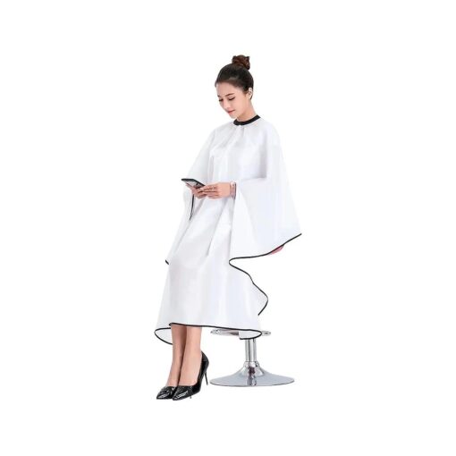 Hairdressing Hair Cut Cutting Cape Cloth Waterproof Salon Barbers Gown with Stretch Out Hand Design ( White )