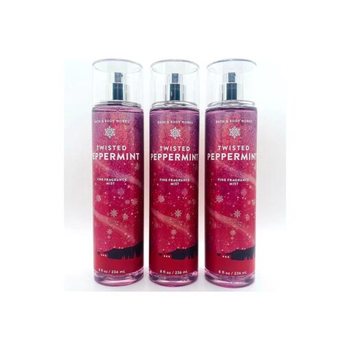 Lot of 3 Bath & Body Works Holiday Traditions Twisted Peppermint Fine Fragrance Mist 8 oz each ( Twisted Peppermint )