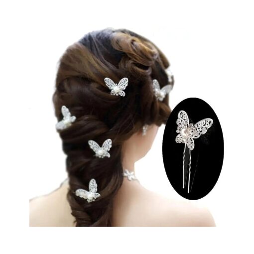 yueton Pack of 20 Butterfly Pearl Crystal Hair Pin Bride Headwear Hair Accessories ( Silver )