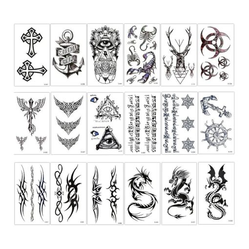 Konsait Temporary Tattoo Kit for Adults Kids Women Men ( 18 Sheets ), Temporary Tattoo Stickers Paper Fake Tattoo Paper Body Sticker Set for Party Favors, Dragon Eye Deer Head Geometric Vine Chakra