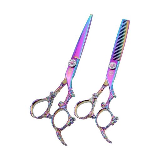 Purple Dragon 6.0 inch Professional Dragon Handle 440C Salon Hair Cutting Scissor - Hairdressing Thinning Shears- Perfect for Barber and Home Use ( Multicolor )