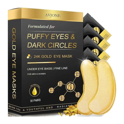 AVJONE 24K Gold Eye Mask -30 Pairs- Puffy Eyes and Dark Circles Treatments - Relieve Pressure and Reduce Wrinkles, Revitalize and Refresh Your Skin ( 30 Pairs )