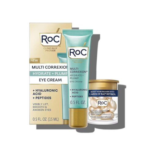 RoC Multi Correxion Hyaluronic Acid Anti Aging Under Eye Cream for Puffiness & Dark Circles ( .5 OZ ) + RoC Retinol Capsules ( 7 CT ), Skin Care Routine, Fragrance & Paraben Free for Women and Men