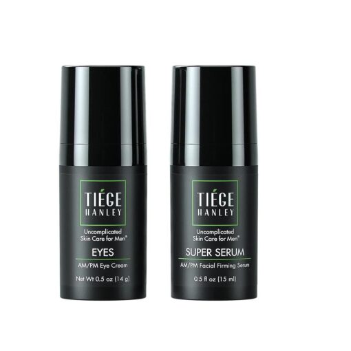 Tiege Hanley Morning and Night Facial Firming Serum ( SUPER SERUM ) and Eye Cream ( EYES ) for Men | Anti-Aging Pack | Sodium Hyaluronate and Retinyl Palmitate for Tighter, Smoother Skin | Caffeine to Fight Dark Circles | 0.5 ounces each