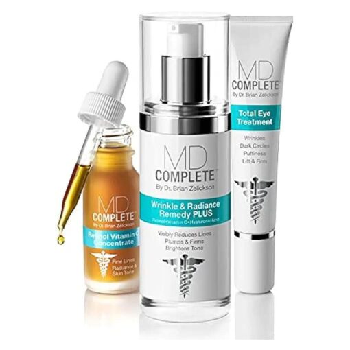 MD Complete Wrinkle Radiance Trio by Dr. Brian Zelickson - Professional Dermatologist Skincare with Retinol, Vitamin C, Peptides and Hyaluronic Acid