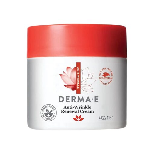 DERMA-E Anti-Wrinkle Renewal Skin Cream - Vitamin A Wrinkle Treatment Cream - Vegan Anti-Aging Moisturizer to Smooth & Renew Aging Skin, 4 oz