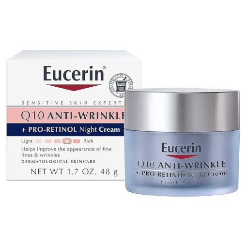 Eucerin Q10 Anti-Wrinkle Night Cream + Pro-Retinol, Facial Cream for Sensitive Skin, 1.7 Oz Jar