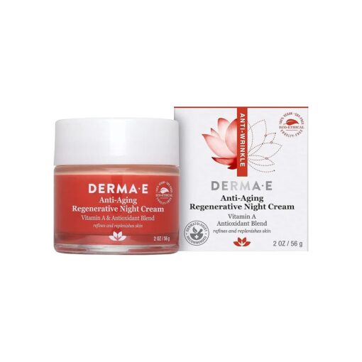 DERMA E Anti-Aging Regenerative Night Cream - Firming Astaxanthin Moisturizer for Face - Lightweight Overnight Anti-Wrinkle Cream with Jojoba Oil and Vitamin E, 2 oz