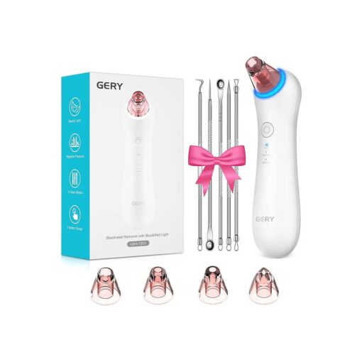 Blackhead Remover Pore Vacuum Extractor-2024 Newest GERY Blackhead Cleaner Electric Comedone Acne Extractor Kit Facial and Nose Peel Whitehead Black Head Removal Tool, Red & Blue Light, and 4 Porbes