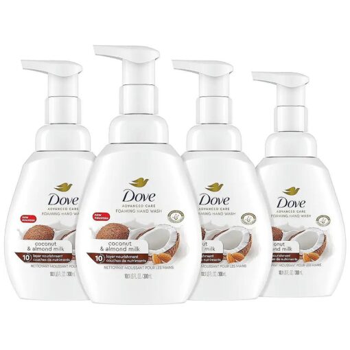 Dove Foaming Hand Wash Coconut & Almond Milk Pack of 4 Protects Skin from Dryness, More Moisturizers than the Leading Ordinary Hand Soap, 10.1 oz