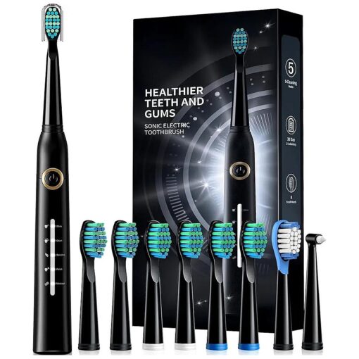 Electric Toothbrush for Adults with 8 Brush Heads, Sonic Electric Toothbrush with 40000 VPM Deep Clean 5 Modes, Rechargeable Toothbrushes Fast Charge 4 Hours Last 30 Days