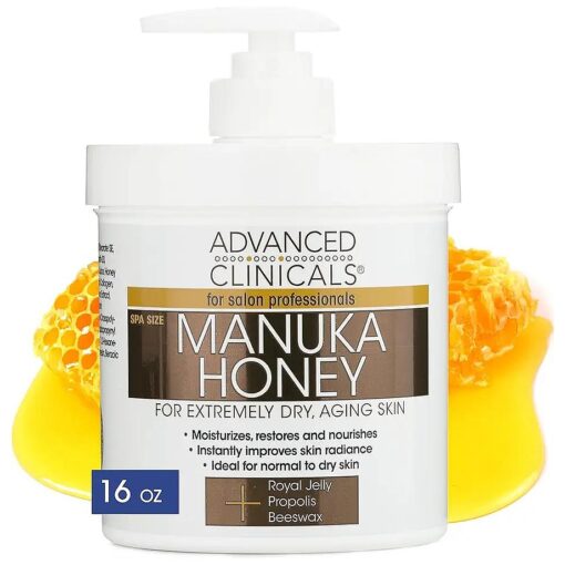 Advanced Clinicals Manuka Honey Cream Face Moisturizer & Body Butter Lotion For Dry Skin | Firming & Hydrating Miracle Balm Skin Care Moisturizing Lotion For Women, Wrinkles, & Sun Damaged Skin, 16oz