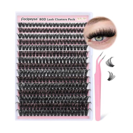 DIY Lash Extension Kit 300pcs Individual Lashes Cluster 80D D Curl Eyelash Extension Kit Lash Clusters with Lash Applicator Tool for Self Application by Focipeysa ( 80D-0.07D-8-18MIX )