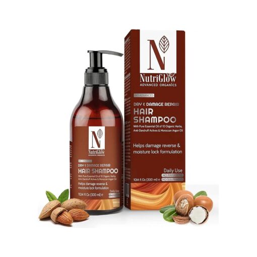 NUTRIGLOW Advanced Organics Bio Advanced Daily Use Dry And Damage Repair Hair Shampoo/Damage Reverse/Moisture Lock Formulation/Argan And Essential Oils/No Parabens/No Sulphates- 300 Ml