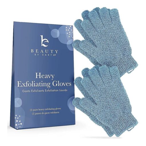 Exfoliating Glove ( 4 Pcs, 2 Pairs ) - Heavy Exfoliate Glove for Dead Skin Bath Exfoliating Gloves for Shower Spa Massage & Body Scrub - Shower Gloves Exfoliating for Women & Men