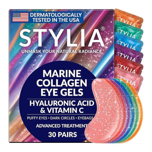 Under Eye Patches for Dark Circles and Puffy Eyes ( 30 Pairs ), Marine Collagen Eye Gel Pads for Puffiness with Vitamin C, Hyaluronic Acid, and Pearl Extract, Eye Mask for Dark Circles and Puffiness