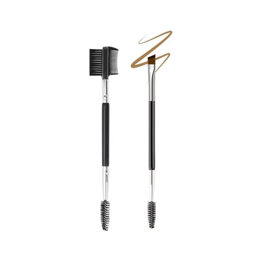 2PCS- 1 Eyebrow Brush + 1 Eyelash Brush Shaper, Professional Double-Ended Angled Eye Brow Brush and Spoolie Brush, 3 Head Eyelash Comb Double Head Brush, Makeup Grooming Tool for Shaping Brow Lashes