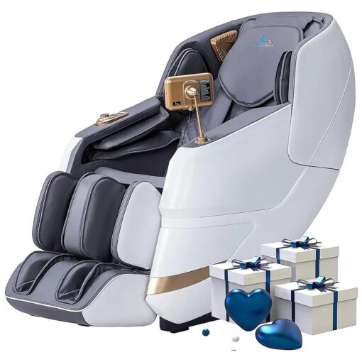 MassaMAX 4D Massage Chair, Full Body Shiatsu Recliner with Electric Extendable Footrest, Zero Gravity, SL Track, Deep Yoga Stretch, Foot Rollers, and Heating ( Space White )