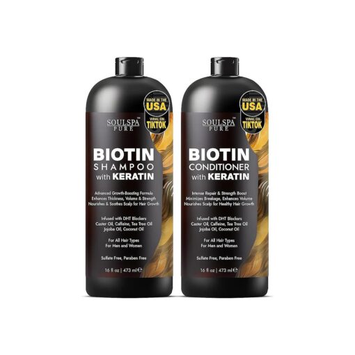 Biotin Shampoo and Conditioner Set with Keratin - Advanced Anti-Thinning, Hair Growth Shampoo and Conditioner Combo Repair Formula - with DHT Blockers, for Men & Women - 16 fl oz each