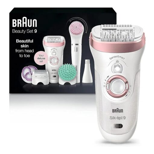 Braun Epilator Silk-epil 9 9-985, Facial Hair Removal for Women, Hair Removal Device, Shaver, Cordless, Rechargeable, Wet & Dry, Facial Cleansing Brush