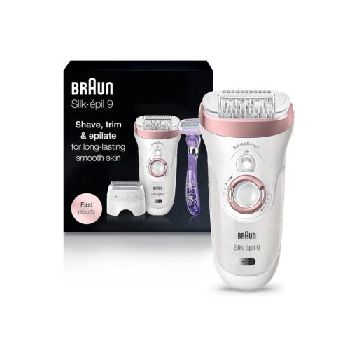 Braun Epilator Silk-epil 9 9-870, Facial Hair Removal for Women, Hair Removal Device, Wet & Dry, Women Shaver & Trimmer, Cordless, Rechargeable, with Venus Extra Smooth Razor