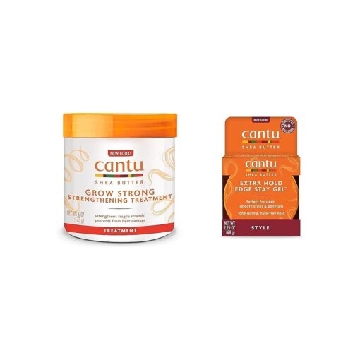 Cantu Grow Strong Strengthening Treatment 6 oz & Extra Hold Edge Stay Gel 2.25 oz