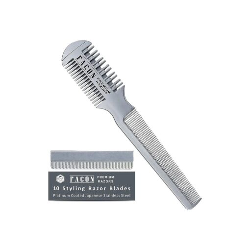 Facon Professional Hair Razor Comb Cutting Styling Thinning Texturizing Double Edge Shaper Razor + 10 Replacement Blades